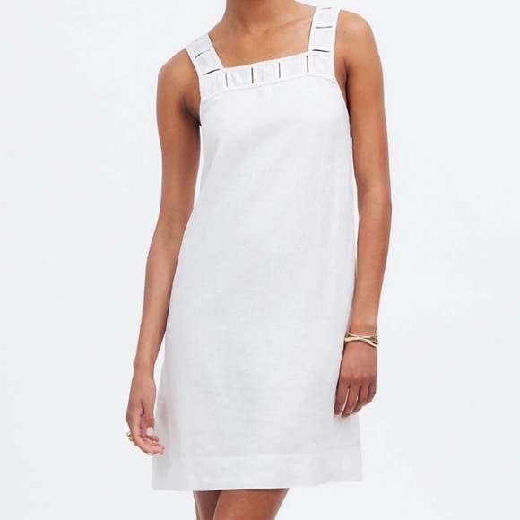 Madewell White Embroidered Tank Mini Linen Dress Pockets Eyelet 2 - Picture 1 of 12